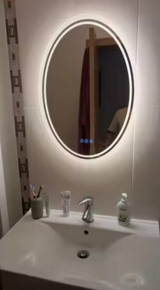 Customer photo of Oval Backlit Bathroom Mirror with Anti-Fog
