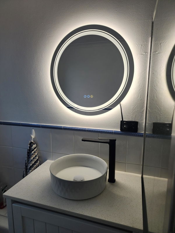 Customer photo of Round Double Light Bathroom Mirror with Anti-Fog