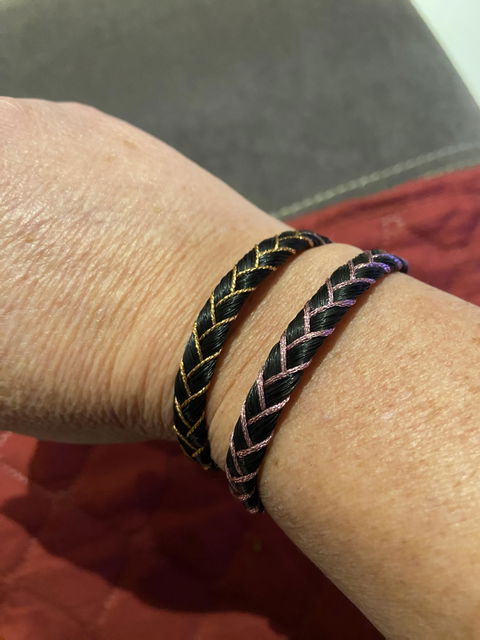 Bracelet ULYSSE - crins noir & fil rose satiné