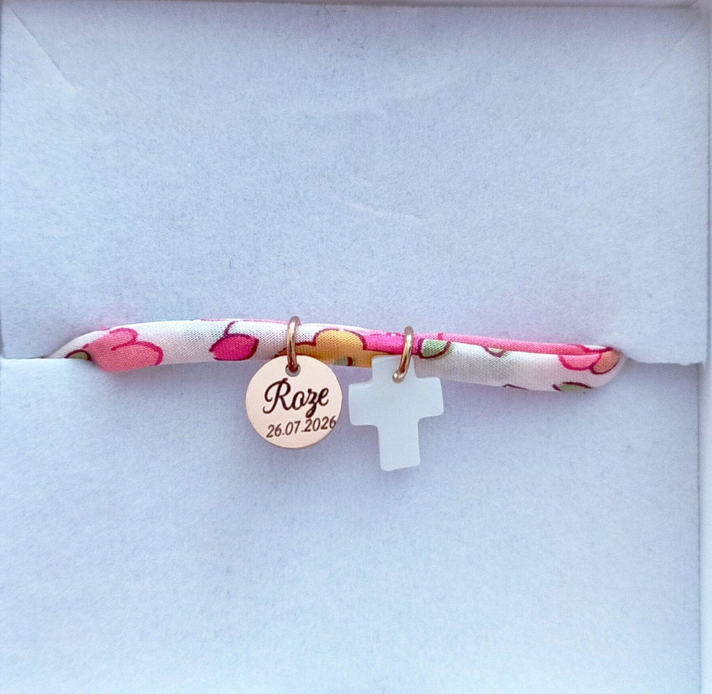 Bracelet personnalisable en liberty médailles gravées personnalisées de 10 mm et breloque au choix
