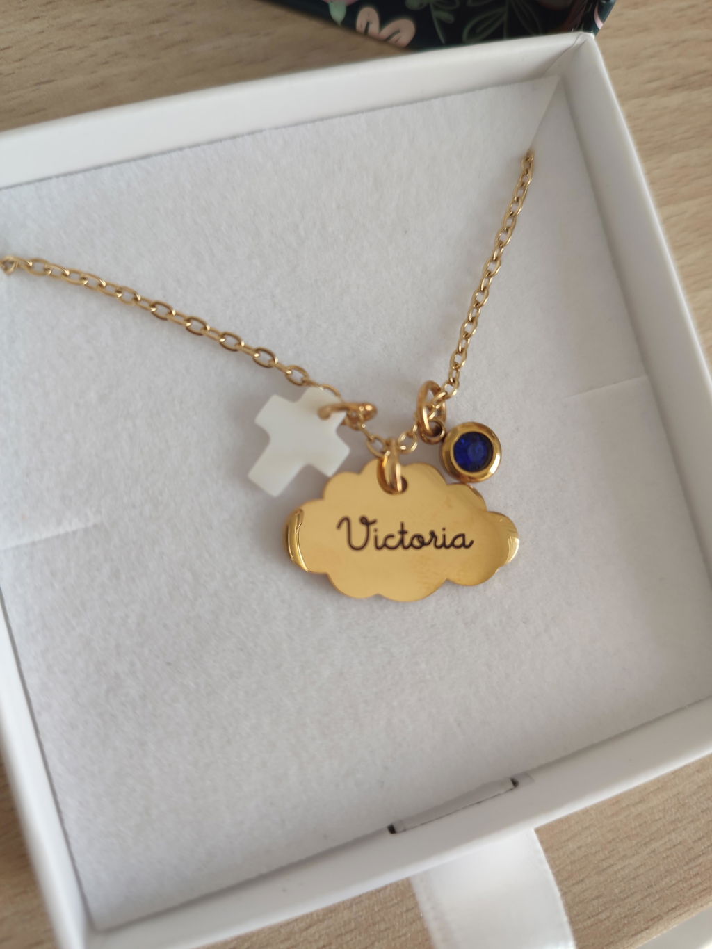 Collier Enfant Personnalisé Médaille Nuage & Pierre de Naissance