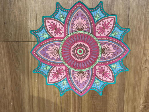Mandala board painted in pink and turquoise