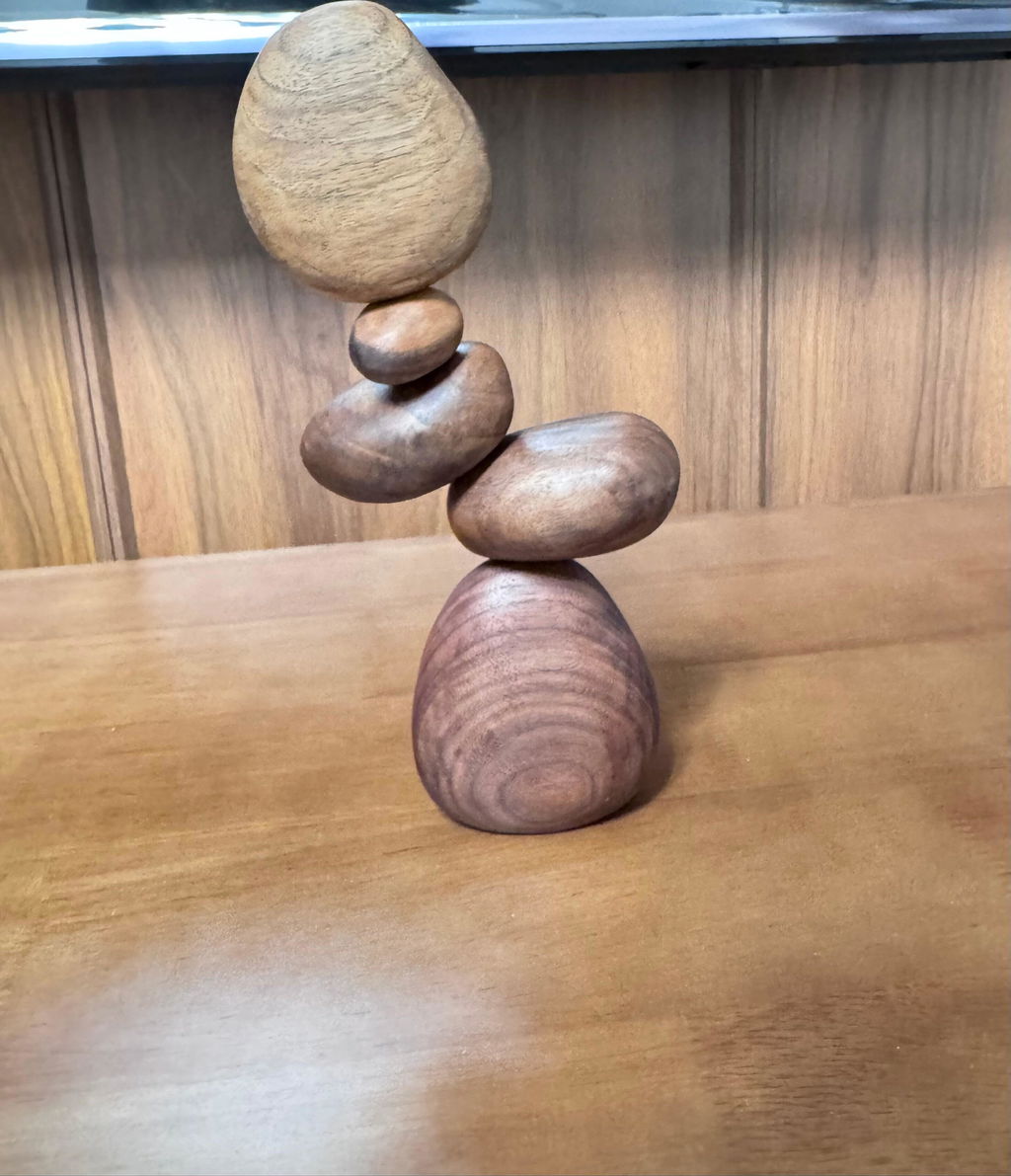 Magnetic Balance Stone Sculpture | Handcrafted Solid Wood Zen Desk Art | Mindfulness Gift