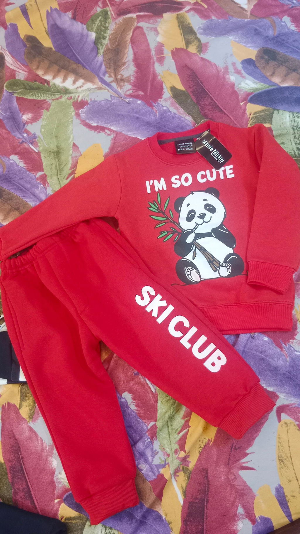 Boys Red Cute Panda Winter Coord Set (2 Piece) - Size 1 - 12 Years