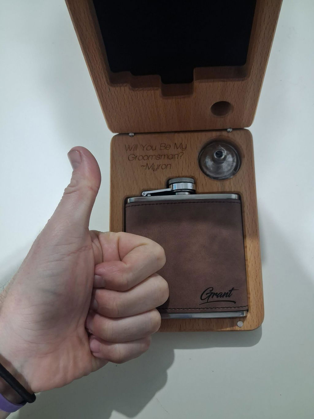 Leather Hip Flask Personalised Groomsmen Gift Set with Optional Wooden Box