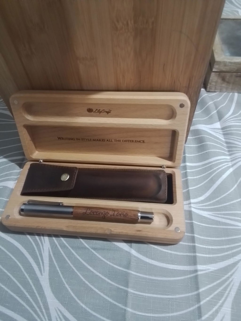 Personalised Pen Gift Set – Engraved Timber Box & Leather Pouch for Him