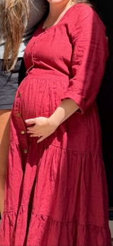 Tiered Linen Maxi Dress with Square Neckline & 3/4 Sleeves