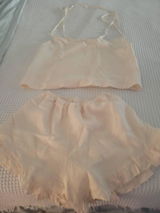 Linen Pajama Set & Ruffle Shorts Sleepwear