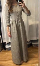 Minimalist Linen Maxi Dress with Button Front & Adjustable Tie