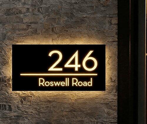 Lighted Sign for House Numbers - Custom Lighted Address Sign - Property Entrance Marker