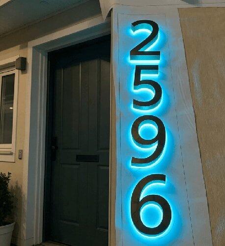 Backlit LED Stainless Steel Address Numbers - Modern Lighted House Signs in Brushed Silver Texture