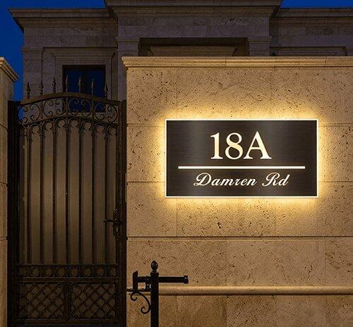 Customized Rectangle Shape Address Plaque with LEDs - Modern Design Lighted Address Marker