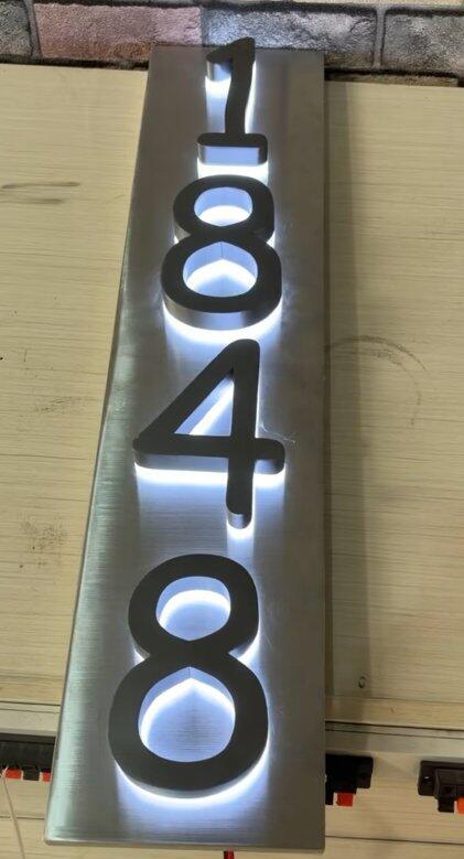 Contemporary Face and Rear Lit House Number Sign - Enhance Your Home's Curb Appeal
