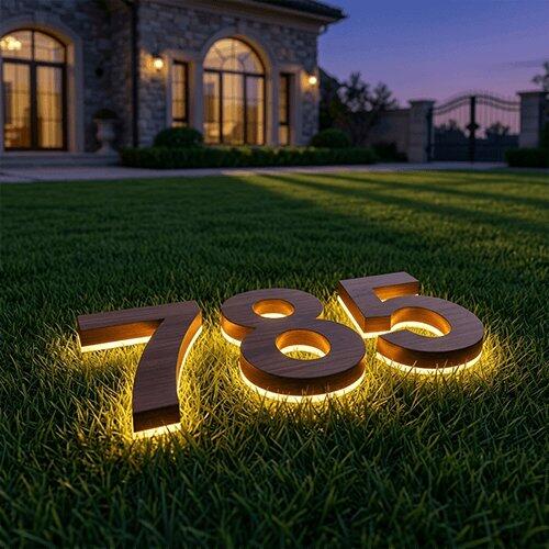 Custom IP65 Waterproof LED Lighted Numbers Illuminated House Signs Outdoor Address Lighting