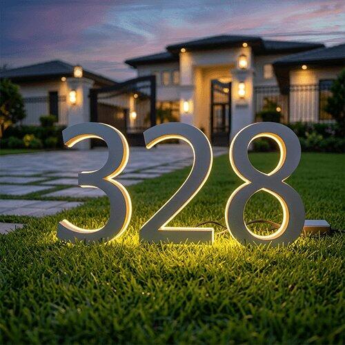 Sleek Metal Illuminated Numbers Contemporary LED House Numbers for Clear Address Visibility