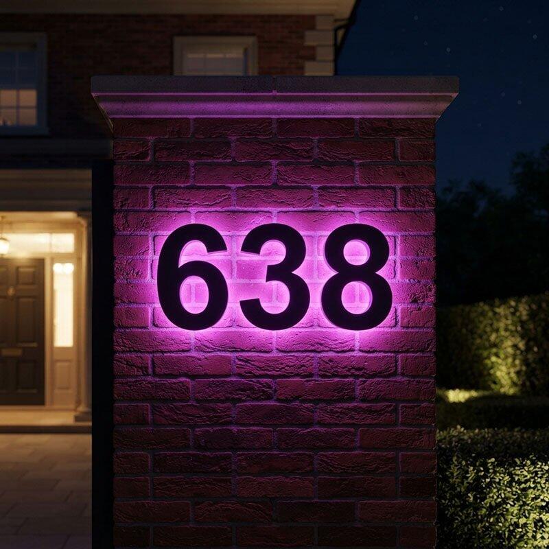 Modern Backlit House Numbers on Backplate Stylish Illuminated Address Signs Mounting Panel
