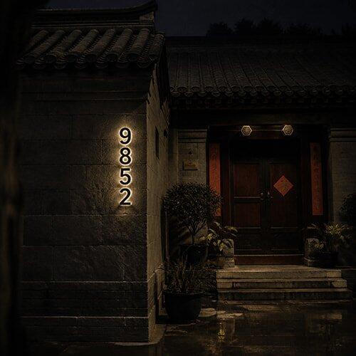 Backlit LED Stainless Steel Address Numbers - Modern Lighted House Signs in Brushed Silver Texture