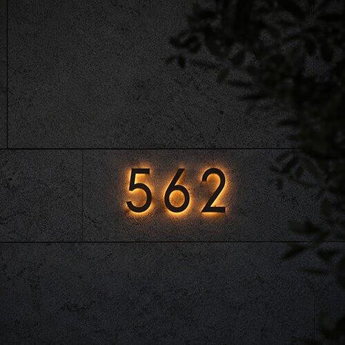 Backlit LED Stainless Steel Address Numbers - Modern Lighted House Signs in Brushed Silver Texture