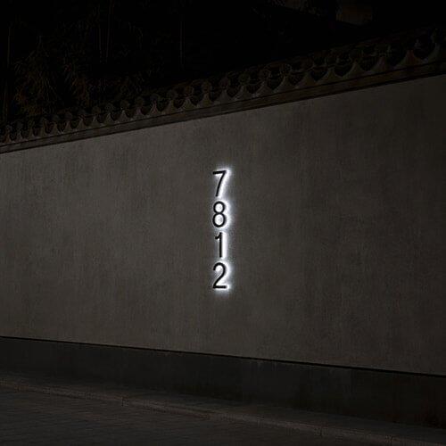 Backlit LED Stainless Steel Address Numbers - Modern Lighted House Signs in Brushed Silver Texture