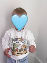 Personalised Hello Nursery Kids Sweatshirt, Dinosaurs with Name