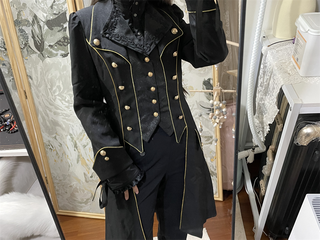 Customer photo for Prince Retro Immortal Black And White Rose Single Breasted Ouji Fashion Lolita Coat