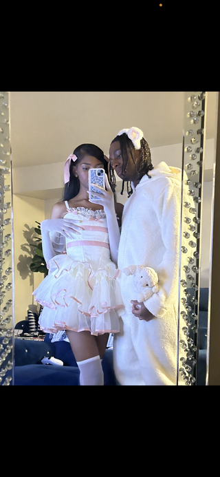 Customer photo for Pink/Beige Ballerina Style Bowknot Slim Fluffy Princess Sweet Lolita Tiered Dress