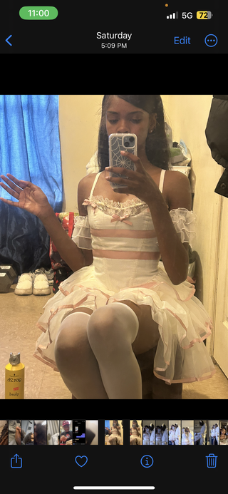 Customer photo for Pink/Beige Ballerina Style Bowknot Slim Fluffy Princess Sweet Lolita Tiered Dress