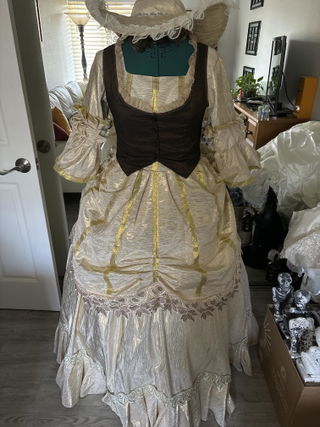 Customer photo for Champagne Half Sleeves Square Collar High Waisted Ruffled Victorian Lolita Prom Dress