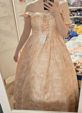 Customer photo for Off Shoulder Print Hanayome Embroidery Bowknot Sweet Lolita Dress