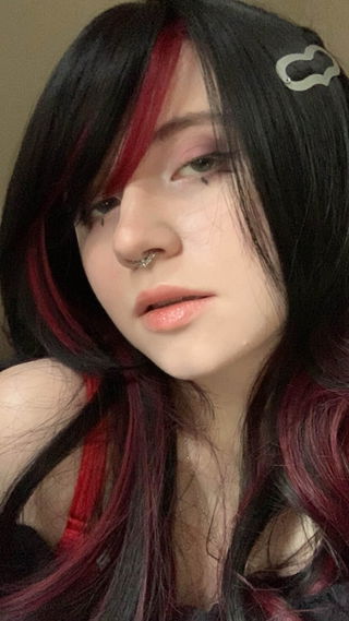 Customer photo for Black/Red Slightly Curly Long Sweet Lolita Wigs