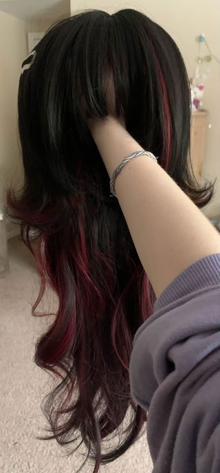 Customer photo for Black/Red Slightly Curly Long Sweet Lolita Wigs