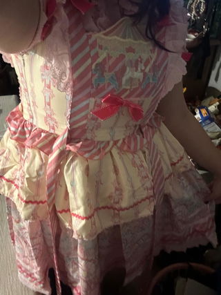 Customer photo for Yellow/Pink Candy Park Print Ruffle Bowknot Sweet Lolita JSK