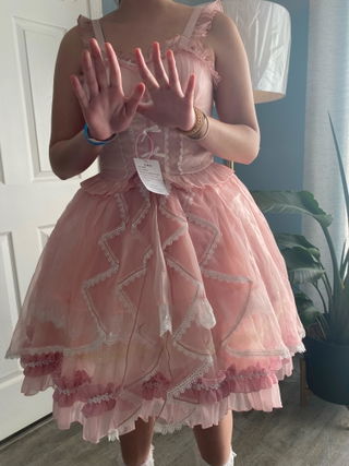 Customer photo for Glaze Fantasy Sleeveless Ruffle Embroidery Bowknot Sweet Lolita JSK