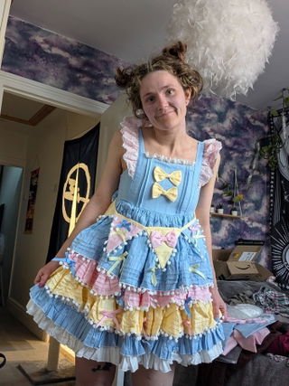 Customer photo for Yellow/Blue/Pink Cute Candy Bowknot Sweet Lolita JSK Dress (includes Pennant)