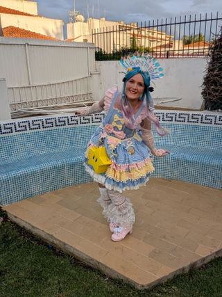 Customer photo for Yellow/Blue/Pink Cute Candy Bowknot Sweet Lolita JSK Dress (includes Pennant)