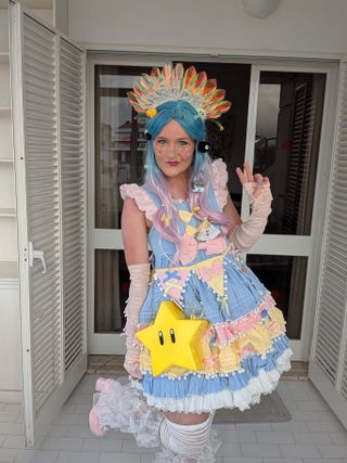 Customer photo for Yellow/Blue/Pink Cute Candy Bowknot Sweet Lolita JSK Dress (includes Pennant)