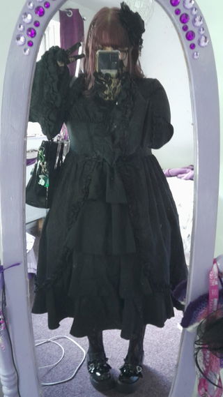 Customer photo for Black Long Hime Sleeves Ruffle Cardigan Bowknot Gothic Plus Size Lolita Dress