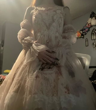 Customer photo for Pink [rose Window] Print Ruffle Bowknot Lace Sweet Lolita JSK
