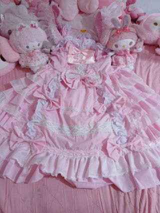 Customer photo for Lace Square Neck Cap Sleeve Knee Length Ruffled Bowknot Sweet Lolita Dress