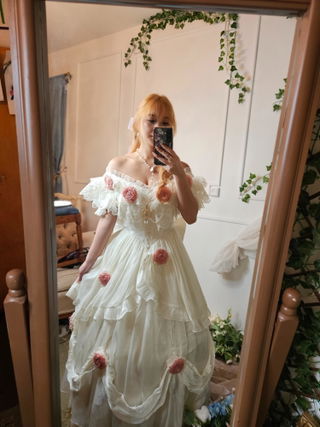 Customer photo for Ivory Tana Manor Rose Flower Long Sleeves Ruffle Bowknot Sweet Lolita Strapless Dress