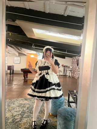 Customer photo for Black/White Short Sleeves Ruffle Bowknot Lace Sweet Plus Size Maid Lolita Dress Set