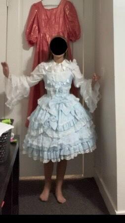 Customer photo for Blue Ruffle Bowknot Stitching Lace Sweet Lolita JSK