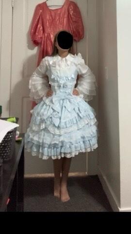 Customer photo for Blue Ruffle Bowknot Stitching Lace Sweet Lolita JSK