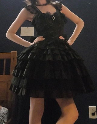 Customer photo for Black [from Broken Wings To Rebirth] Sleeveless Ruffle Bowknot Lace-up Gothic Ballet Lolita JSK
