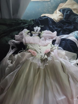 Customer photo for Light Pink/Green Bowknot Sweet Lolita JSK