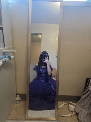 Customer photo for Purple [bright Stars] Off Shoulder Ruffle Bowknot Asymmetric Sweet Lolita Dress