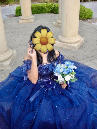 Customer photo for Blue [bright Stars] Off Shoulder Ruffle Bowknot Asymmetric Sweet Lolita Dress