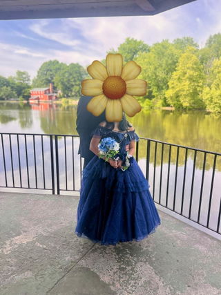 Customer photo for Blue [bright Stars] Off Shoulder Ruffle Bowknot Asymmetric Sweet Lolita Dress