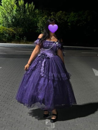 Customer photo for Purple [bright Stars] Off Shoulder Ruffle Bowknot Asymmetric Sweet Lolita Dress