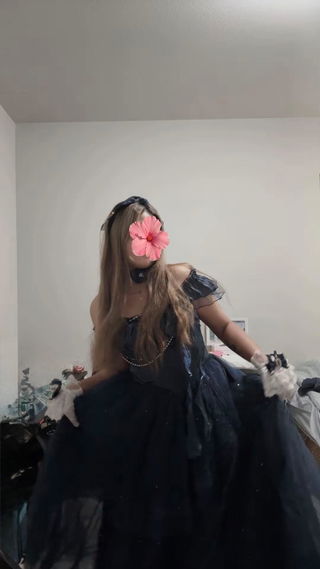 Customer photo for Blue [bright Stars] Off Shoulder Ruffle Bowknot Asymmetric Sweet Lolita Dress